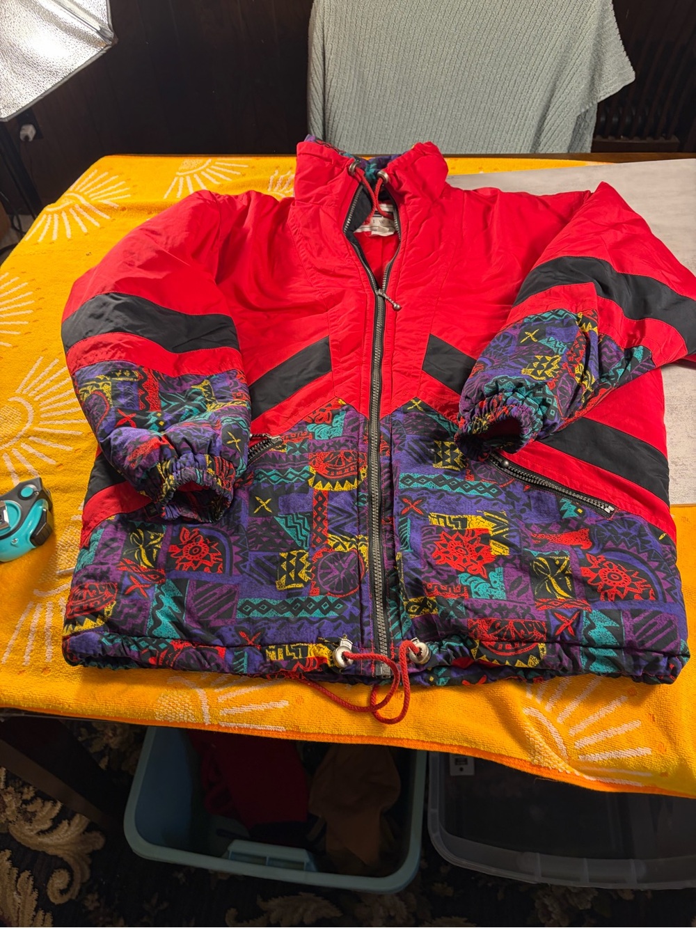 Fera Ski Wear Jacket Size 8 Red Vintage Color Block Snow Puffer